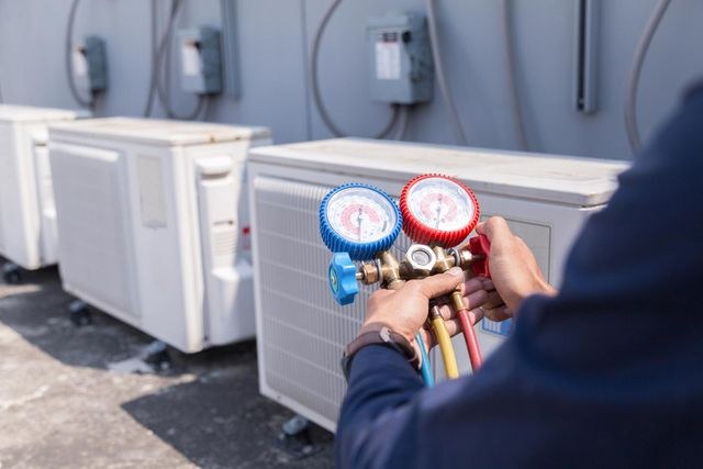 Technician gauges on ductless outdoor units
